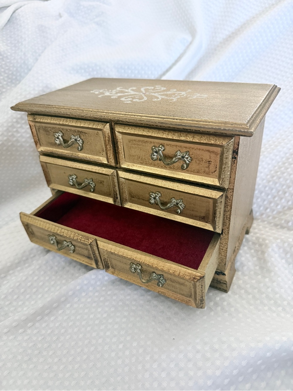 Vintage Japanese Gold Gilt Wood Jewelry Box Mini with working wind up music box